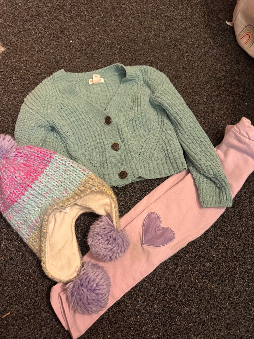 Girls winter bundle sweater leggings hat mint green knit cardigan with button f